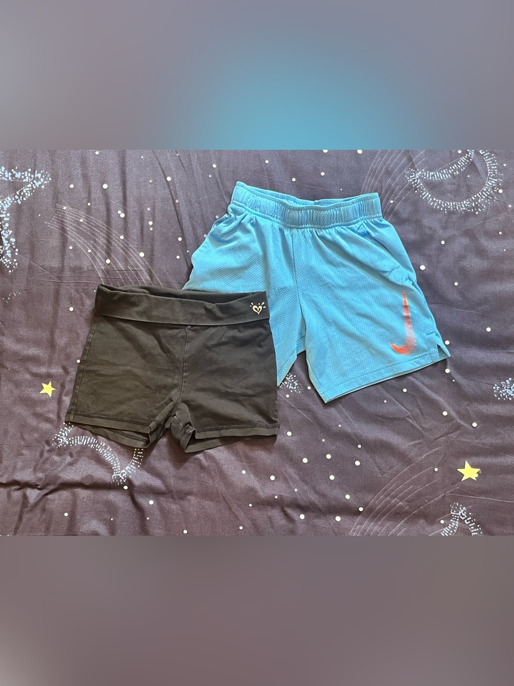 Girls Sz S(6/7) 2 pairs of shorts Nike Mesh Justice fold over bike shorts bundle